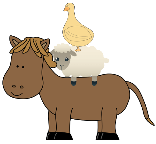 picture of a horse, sheep and duck