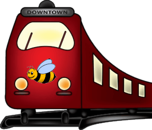 picture of a train with a bee on the front
